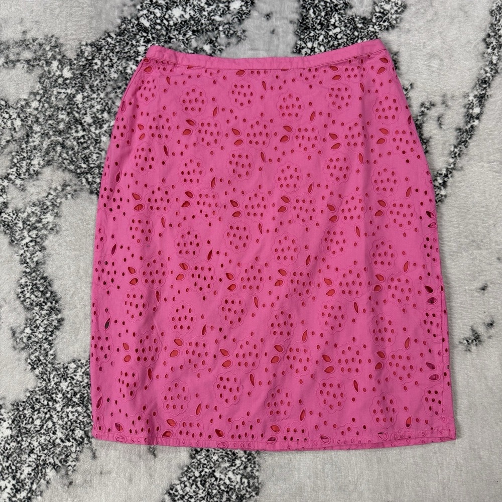 Boden Skirt Womens Size 6R Pink Broderie Eyelet Floral Lining Pencil 100% Cotton